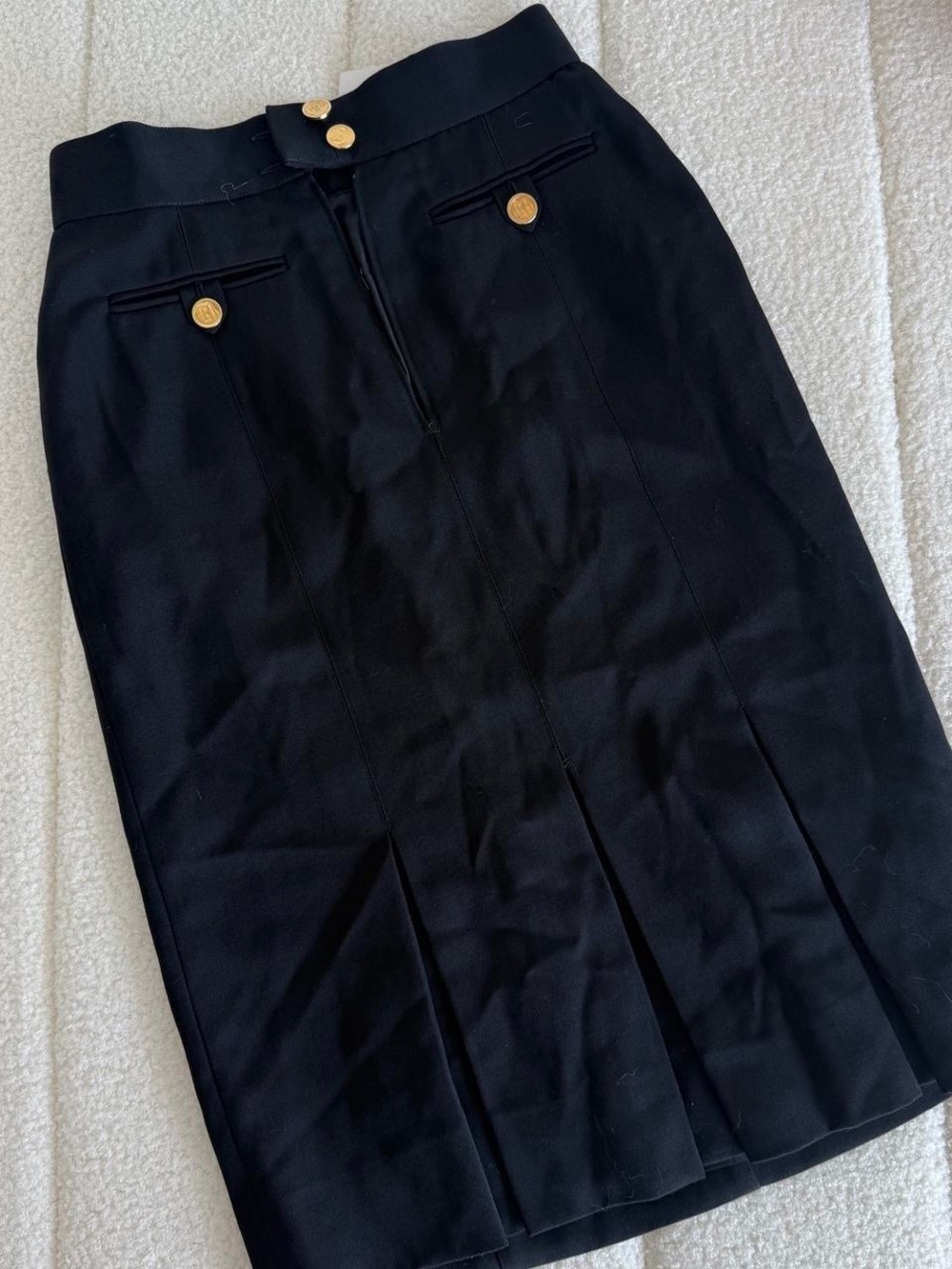 CHANEL Black Pencil Skirt with Gold Buttons